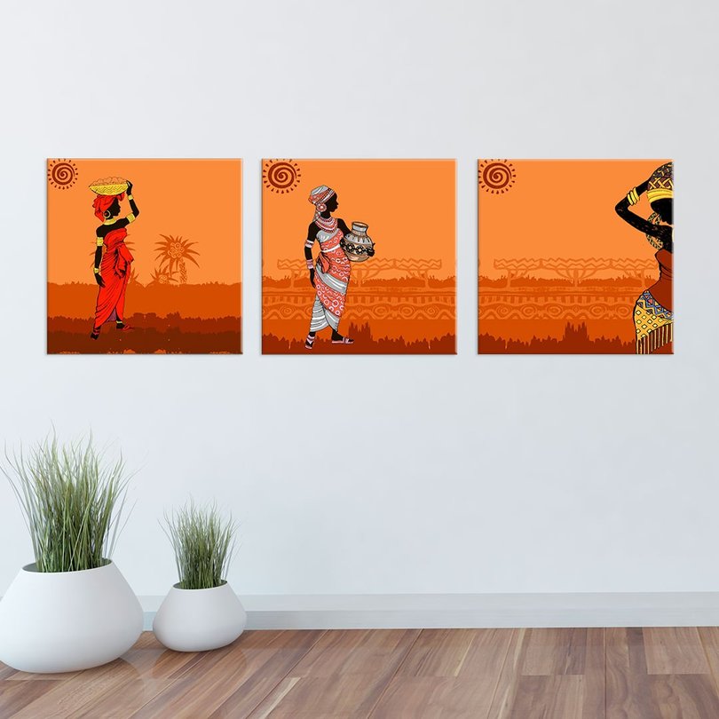 Conjunto de 3 Telas Decorativas em Canvas Africanas Conjunto de 3 Telas Decorativas em Canvas Africanas