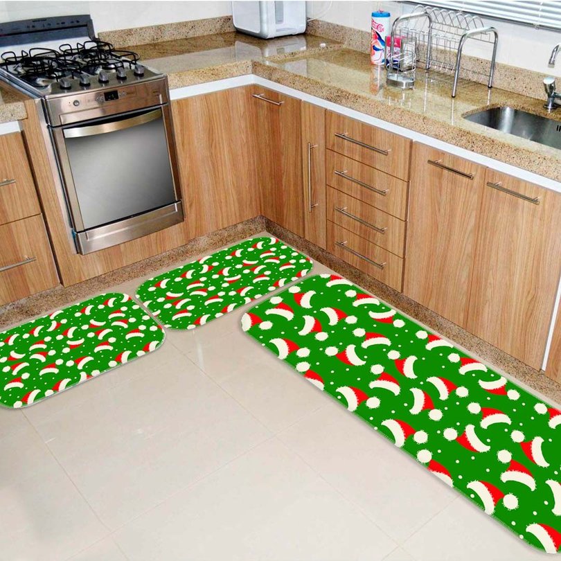 Kit 3 Tapetes de Natal para Cozinha Tocas Papai Noel Kit 3 Tapetes de Natal para Cozinha Tocas Papai Noel