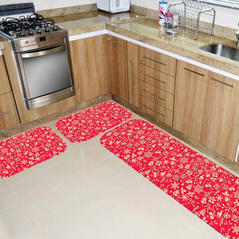 Kit 3 Tapetes de Natal para Cozinha Natal Minimalista Kit 3 Tapetes de Natal para Cozinha Natal Minimalista