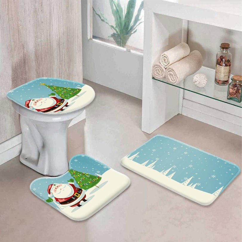 Jogo Tapetes de Natal para Banheiro Papai Noel e Pinheiro Jogo Tapetes de Natal para Banheiro Papai Noel e Pinheiro
