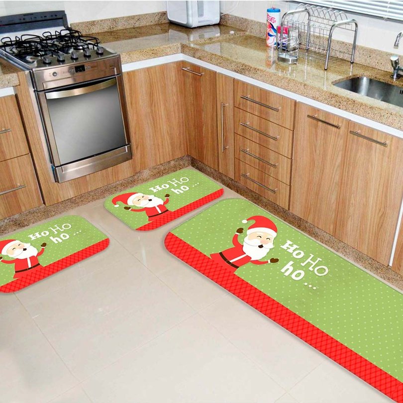 Kit 3 Tapetes de Natal para Cozinha Ho Ho Ho Kit 3 Tapetes de Natal para Cozinha Ho Ho Ho