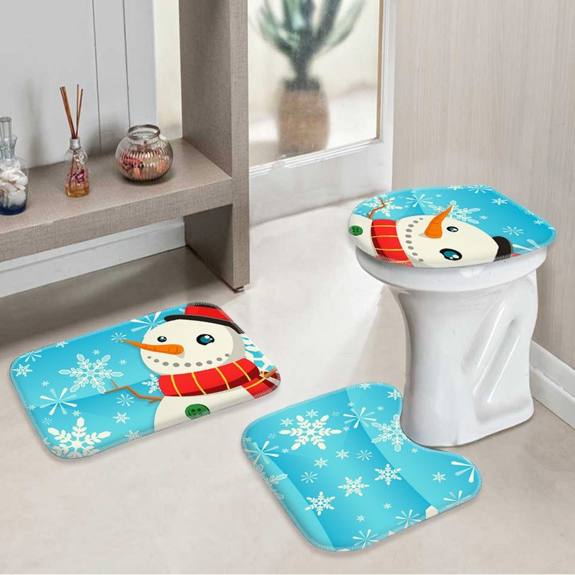 Jogo Tapetes de Natal para Banheiro Boneco de Neve Jogo Tapetes de Natal para Banheiro Boneco de Neve