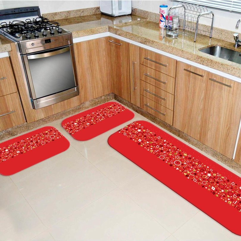 Kit 3 Tapetes de Natal para Cozinha Elementos Natalinos Kit 3 Tapetes de Natal para Cozinha Elementos Natalinos