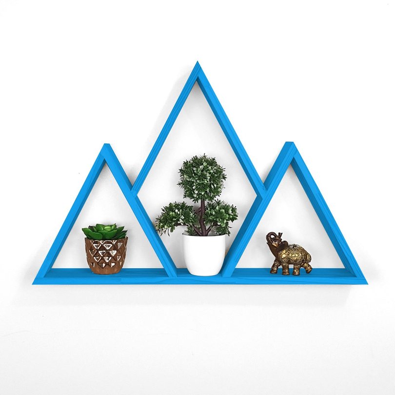 Nicho Três Triângulos Unidos de Madeira Azul Nicho Três Triângulos Unidos de Madeira Azul