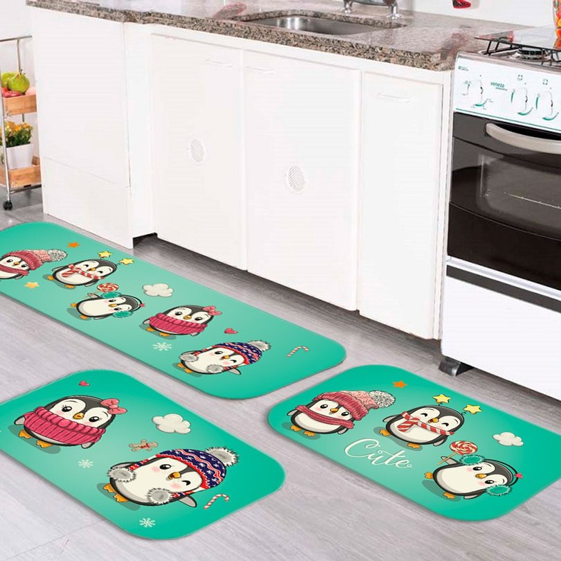 Kit 3 Tapetes de Natal para Cozinha Pinguins Natalinos Fofinhos Kit 3 Tapetes de Natal para Cozinha Pinguins Natalinos Fofinhos
