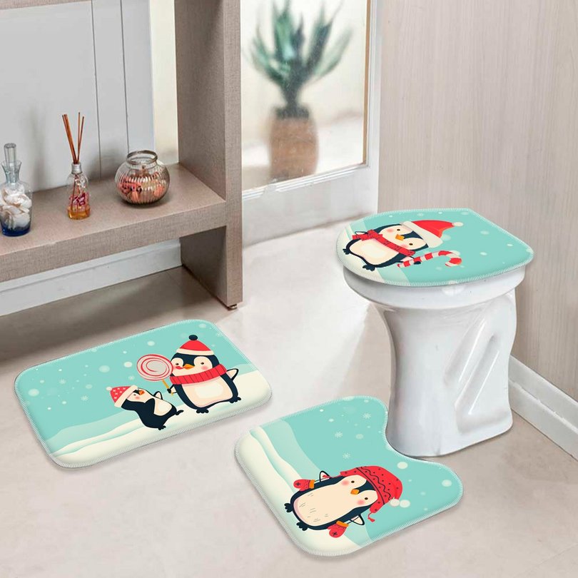 Jogo Tapetes de Natal para Banheiro Pinguins Fofinhos Jogo Tapetes de Natal para Banheiro Pinguins Fofinhos
