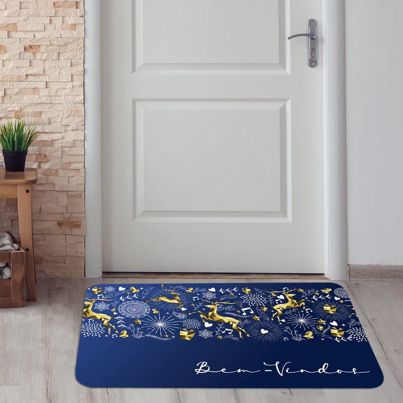 Tapete de Natal para Porta Bem Vindos Moderno Azul Único Tapete de Natal para Porta Bem Vindos Moderno Azul Único