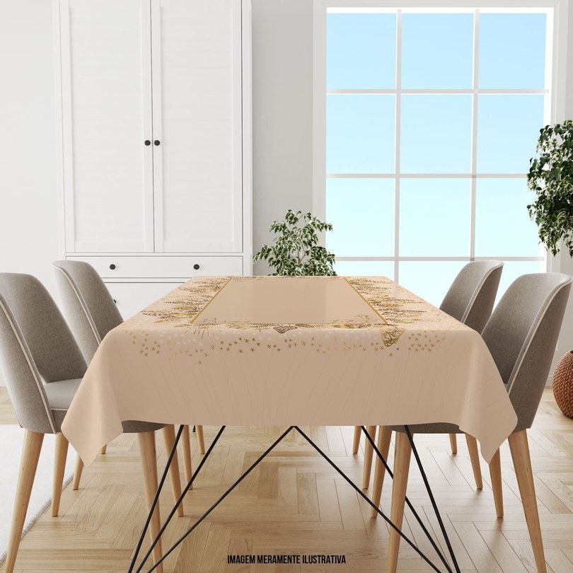 Toalha de Mesa Retangular 10-12 Lugares Feliz Natal Dourado x Único Toalha de Mesa Retangular 10-12 Lugares Feliz Natal Dourado x Único