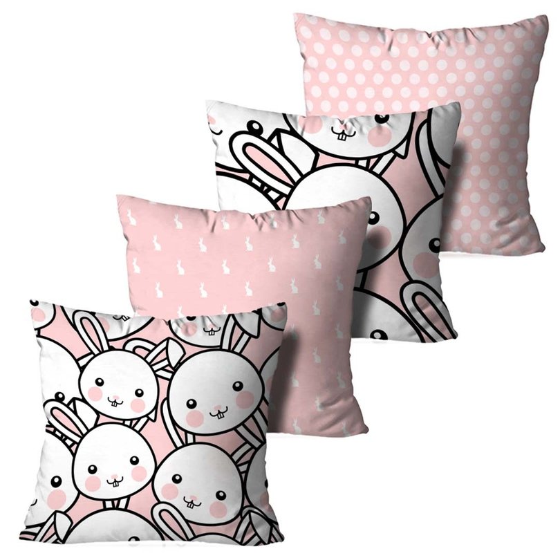 Kit 4 Capas de Almofadas Decorativas Coelhinhos Fofinhos Pink