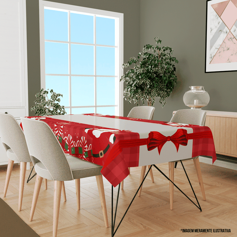Toalha de Mesa Retangular Para 8 Lugares Icones Natal x Único Toalha de Mesa Retangular Para 8 Lugares Icones Natal x Único