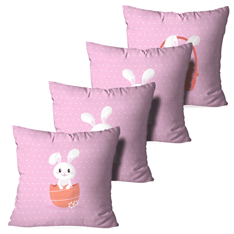 Kit 4 Capas de Almofadas Decorativas Coelhinhos Fofinhos Pink