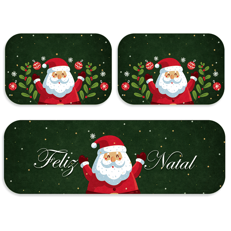 Kit 3 Tapetes de Natal para Cozinha Feliz Natal Único Kit 3 Tapetes de Natal para Cozinha Feliz Natal Único