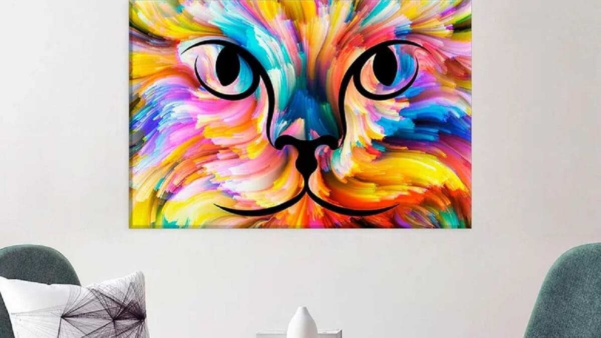 Quadro Colorido com desenho de um gato