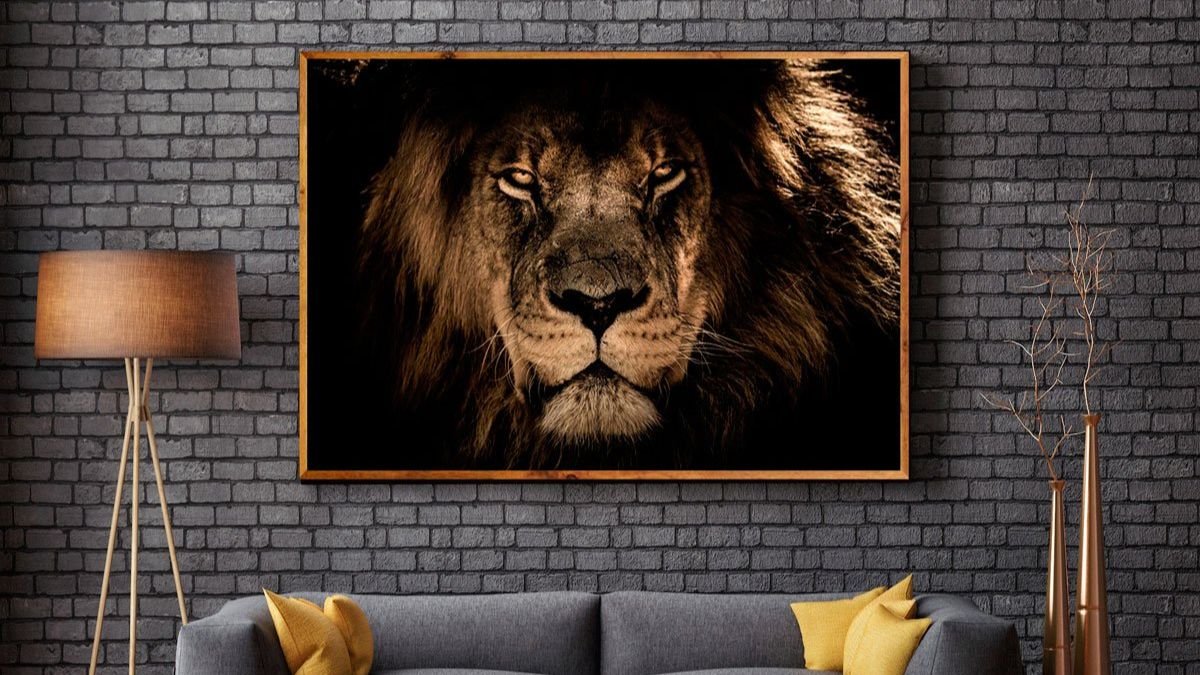 Quadro de leão na sala